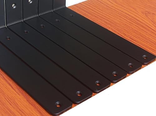 24 Pack - L 11" x H 6" x W1.5, 5mm Thick Black L Shelf Bracket, Iron Shelf Brackets, Metal Shelf Brackets, Floating Shel