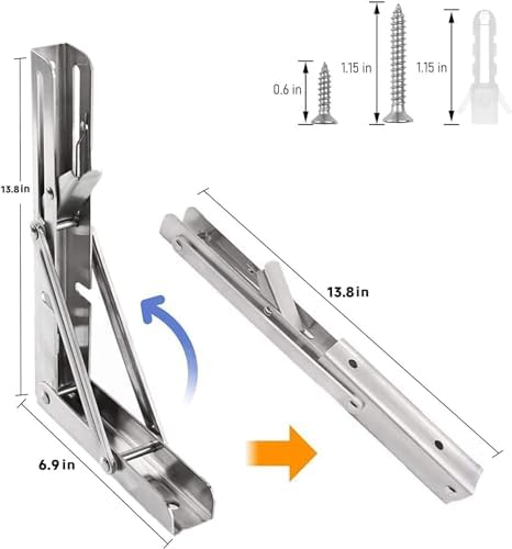 Folding Shelf Brackets 14 inch 4 Pcs Max. Load 330lb - Heavy Duty Stainless Steel DIY Wall Mounted Collapsible Shelf Bra