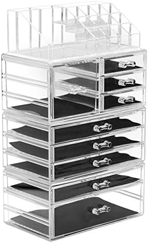 Sorbus Large Clear Makeup Organizer - Detachable 4-Piece Jewelry & Make Up Organizers and Storage Set - Spacious Cosmeti