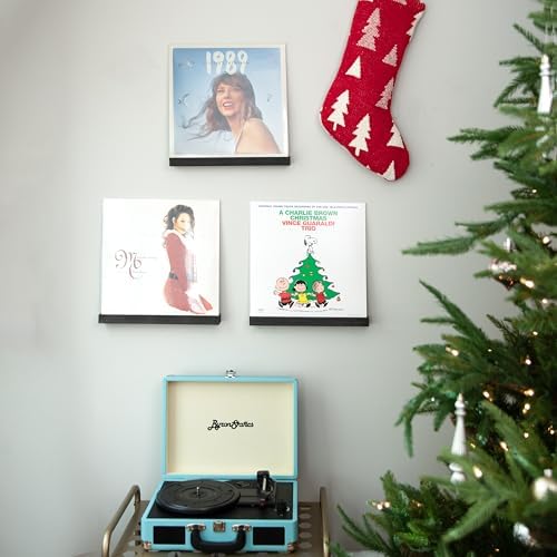 Ilyapa Vinyl Wall Mount Floating Record Shelves- 8 Pack, Black Wood