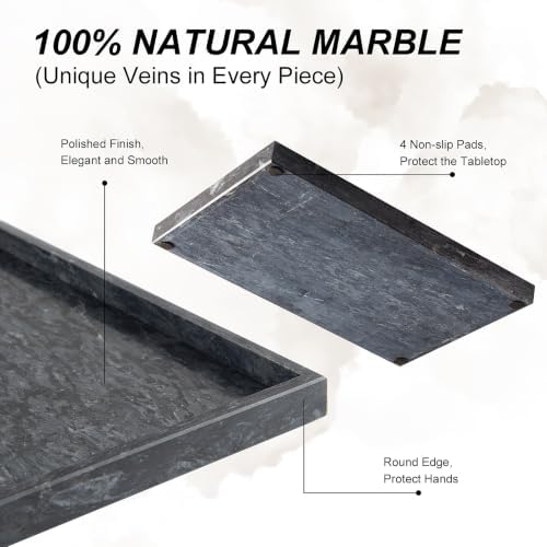 Real Natural Large Marble Tray for Bathroom, Vanity, Kitchen Counter