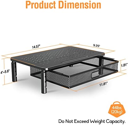 ELIVED 2 Pack Monitor Stand Riser with Metal Drawer, 3 Height Adjustable