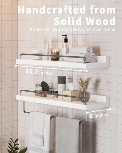 Seocry Bathroom Shelves, Wall Shelf Set of 3, Floating Shelves, Shelves for Room Wall, Bathroom Decor (White Grey, 15.7 
