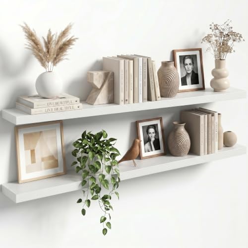 55" Floating Shelves for Wall, Set of 2, 8" Deep, 1.5" Thick, White