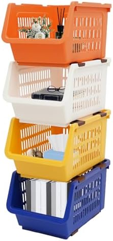 4 Pcs Stackable Storage Baskets, Compact Rolling Storage Baskets Set, Small Stackable Organizer Bins for Kitchen Bedroom