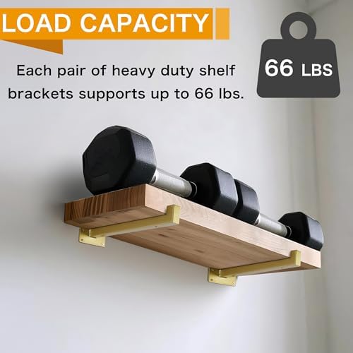 EZYDECOR Shelf Brackets Gold Brackets for Shelves with Lip 8 Inch 6 Pack