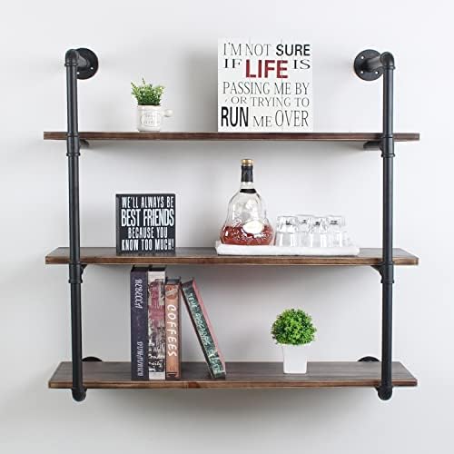 MBQQ Industrial Retro Pipe Shelf 36in 3 Tier Wall Mounted,Rustic Floating Shelves,Farmhouse Kitchen Bar Shelving,Home De
