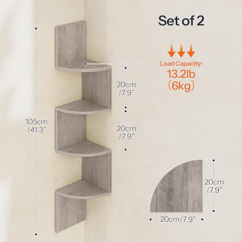 HOOBRO Corner Shelf Wall-Mounted, Set of 2 Floating Corner Shelves for Wall