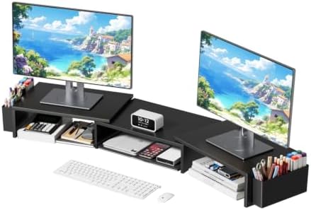 AUPSEN Dual Monitor Stand Riser with 2 Pen Holders, Desk Organizer, Black