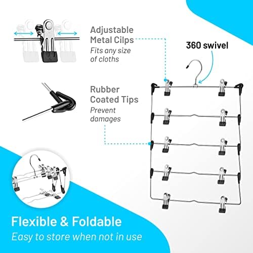DEILSY™ 5-Tier Pants Hangers with Clips Non Slip Skirt Hangers 3 Pack