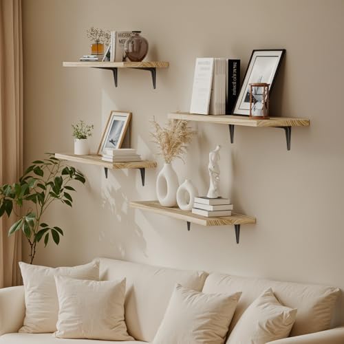 SKYSEN Floating Shelves for Wall Set of 6, 23.6in Wood Wall Shelf for Decor, Bathroom, Bedroom, Storage, Book,Kitchen, L