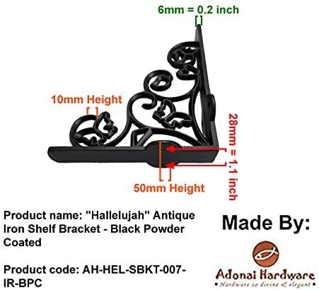 Adonai Hardware "Hallelujah" Black Antique Iron Shelf Bracket (Supplied as 2 Pieces per Pack) - Black Powder Coated