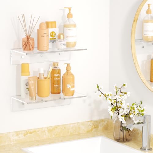 FEMELI 2 PCS 12" Acrylic Floating Shelves, Clear Shelf for Wall Display