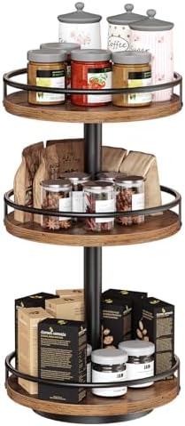 HOOBRO 3-Tier Lazy Susan Organizer, Rotating Spice Rack, Turntable Spice Rack, Vertical Storage Organizer, for Kitchen C