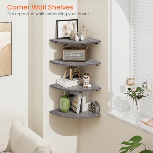 Homode Corner Floating Shelves, Round Corner Shelf Wall Mount Set of 4