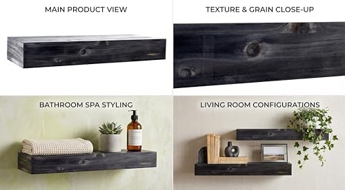 Rectangle Floating Shelves Set of 2 - Rustic Wood Weathered Grey - 16.5 inch Ledge for Storage and Trophy Display - Home