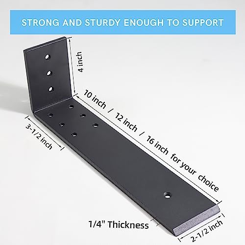 WEKIS 10 Inch Countertop Support Bracket, 3 Pack Solid Iron Steel Heavy Duty Hidden Floating L Shelf Brackets 1/4 Inch T