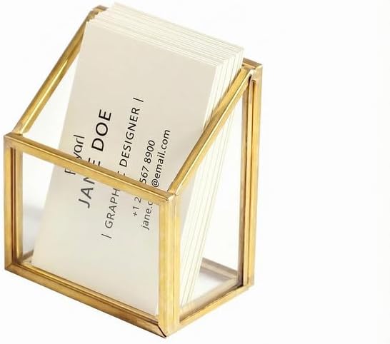 Feyarl Gold Glass Vertical Business Card Holder Business Cards Display Stand Clear Name Card Organizer Storage for Office Meeting Desk Countertop