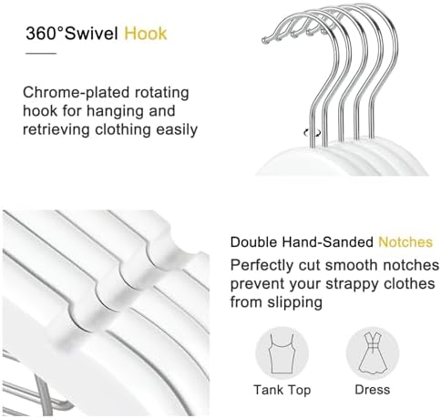 TOPIA HANGER Wooden Suit Hangers with Adjustable Metal Clips (20 Pack), Solid Smooth Wood Clothes Hangers, 360° Swivel Hook, Premium Pants Hangers for Clothes Coat, Jeans, Blouse-White,CT28W20