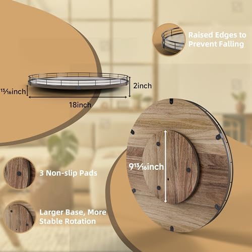 Acacia Wood 18" Lazy Susan Turntable Organizer for Table Top, Farmhouse Large Round Lazy Susan for Cabinet Kitchen Cente