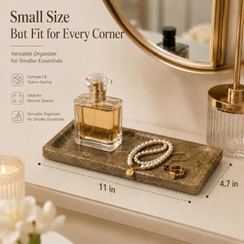 Brown Marble Vanity Tray, Small Genuine Stone Decorative Tray for Bathroom Counter, Perfume, Cologne, Jewelry, Candle, C