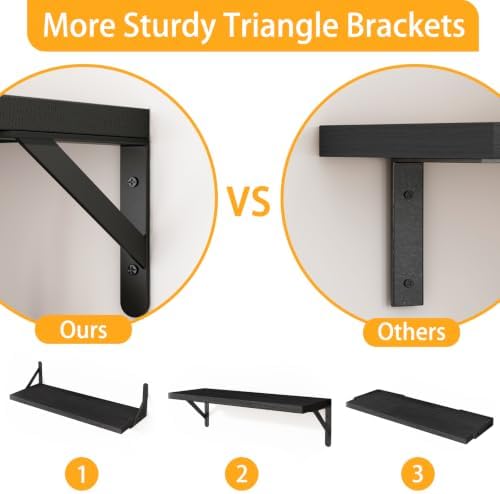 Fixwal Wall Floating Shelves for Home Decor (Black, Set of 5, 16.5 Inch)