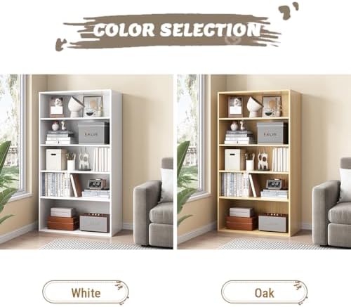 NELYE 5 Tier Open Shelf Bookcase, 23.62" x 9.53" x 52.17" in, Oak