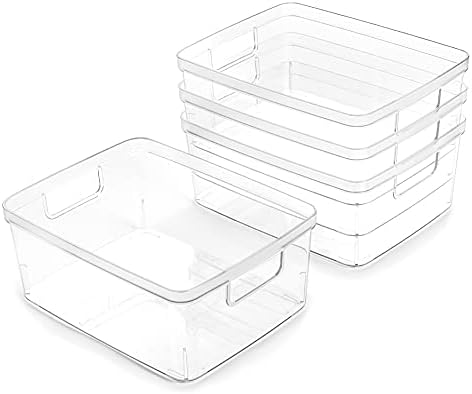 BINO Plastic Storage Containers, Small - 4 Pack THE LUCID COLLECTION, Multi-Use Organizer Bins Built-In Handles BPA-Free