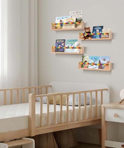 Nursery Book Shelves Wall Mounted Set of 4,Floating Book Shelves for Wall,Nursery Shelves for Bookshelf Wall,Kids Booksh