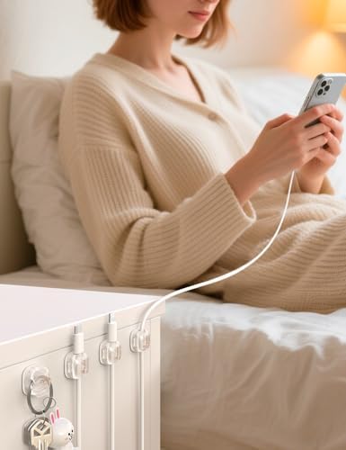 Cable Clips,8 Pack Cord Holder Cord Organizer [1s Lock & Strongest Adhesive] Spring Cord Clips Phone Charger Wire Desk C