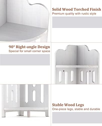 Meangood Bathroom Corner Shelf Stand, 3 Tier Solid Wood Display Shelf for Narrow Space, Shower Corner Shelf, Plant Stand