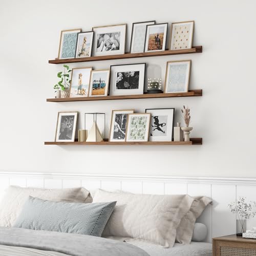 Axeman Picture Ledge Shelf, 55 Inch Walnut Floating Shelves Set of 3