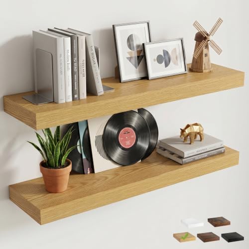 8 inch Deep Floating Shelves for Wall, 32" Wide, Oak Finish, 2-Pack