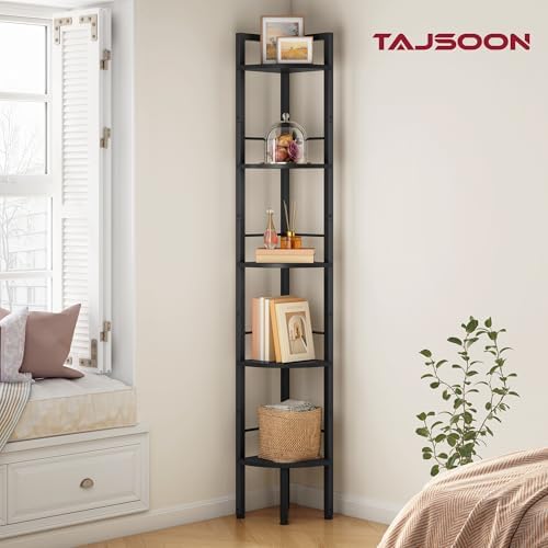 Tajsoon Small Corner Shelf Stand 5 Tier 60.5" with Metal Frame, Black