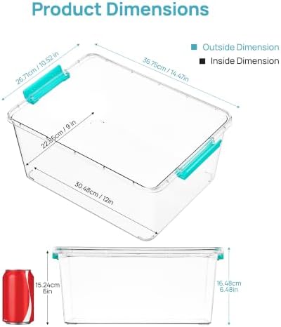 Vtopmart 4 Pack 12 Qt Clear Craft Storage Bins with Lids and Latches