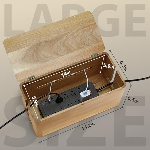Large Acacia Wood Cable Management Box, Magnetic Lid, Cable Organizer