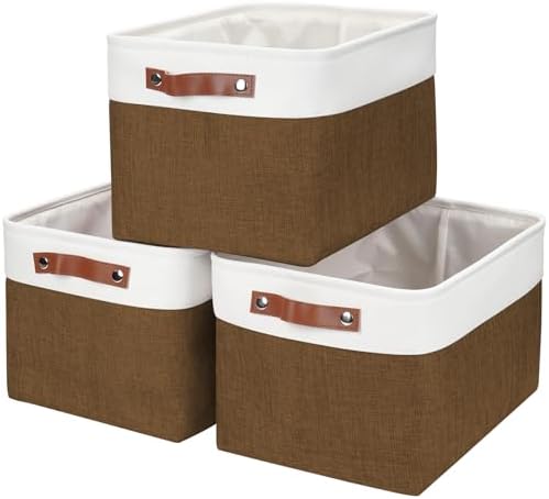 Bagnizer Storage Bins Large Fabric Storage Baskets for Shelves 3 Pack, Decorative Linen Closet Baskets with Handles for 