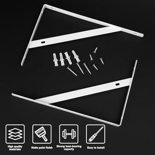 8Pcs White L Floating Shelf Brackets, Wall Mount 9.84x6.29in