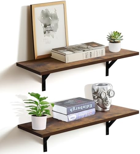 Tectocker-DOU 24" Long Floating Book Shelves for Wall, Heavy Duty, Brown