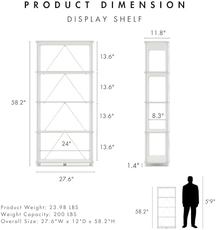 Homes: Inside + Out Apexa Modern 5-Tier Wide Shelving Units, Collectibles Display Shelves, Easy Assembly Standing Shelf,