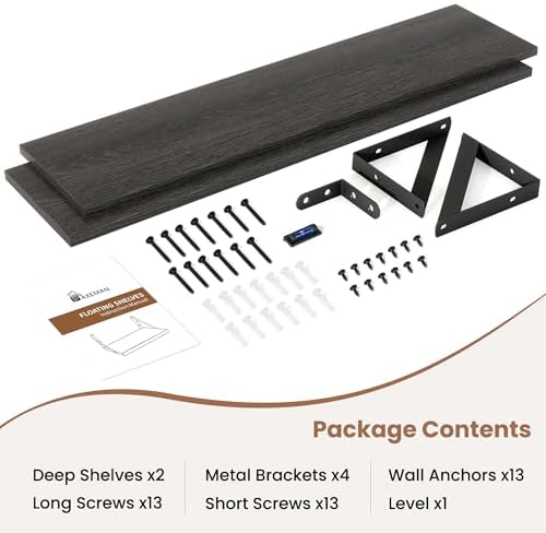 Axeman 40 Inch Floating Shelves, 8 Inch Deep Black Wall Shelves Set of 2