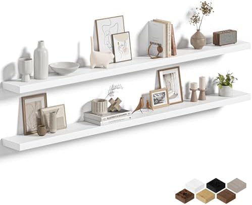 Fun Memories Floating Shelves for Wall 72 Inch, Set of 2 – Wall-Mounted Storage & Display Shelf with Invisible Bracket, 