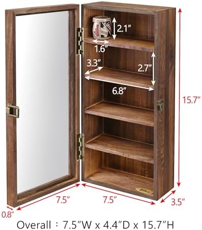 Ikee Design Wood 5 Shelf Wall-Mounted Case Display,Tempered Glass Door