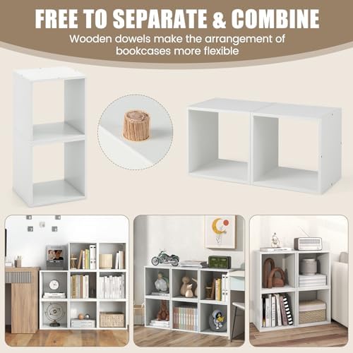 2 Stackable Cubes Bookcase, Wooden Cubby Storage Organizer