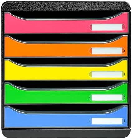 Exacompta Big Box Plus - 5 Drawer Desktop Organizer - 100% Recycled Materials- Fits Letter and A4+ Size Paper - Black w/Multicolored Drawers- Dimensions 13 5/8 x 11 x 10 5/8 - Made in Europe