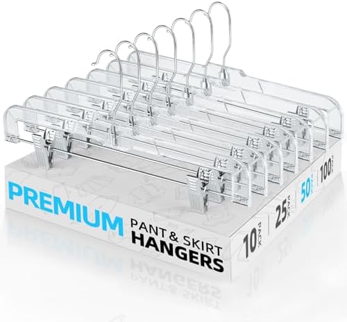 HOUSE DAY 50 Pack Heavy Duty Clear Pants Hangers, 14'' Skirt Hangers
