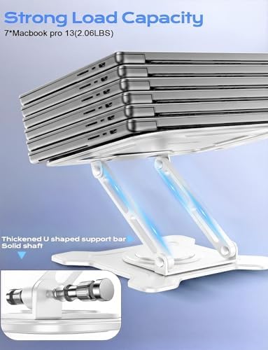JCZT 360° Rotating Laptop Stand for Desk, Metal Foldable Laptop Riser,White