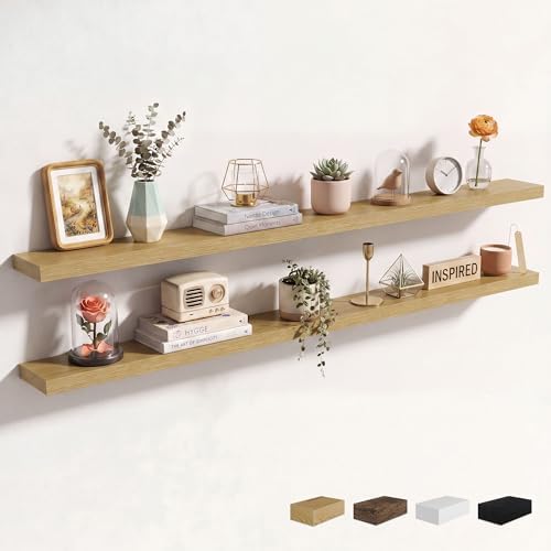 Axeman 72 Inch Floating Shelves for Wall, 2 Packs, Invisible Brackets, Oak