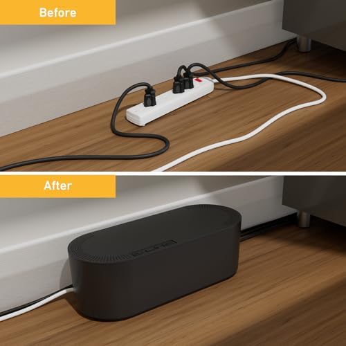 D-Line Cable Management Box, Power Strip Cover, Floor Outlet Hider, Desk Cord Organizer, Hide Extension Leads, 12.75" (L
