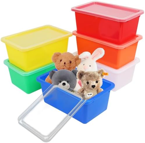 Coobbar Plastic storage bins with lids, 6 Pack Stackable storage containers,5 Qt Clear storage organizer Small cubby sto